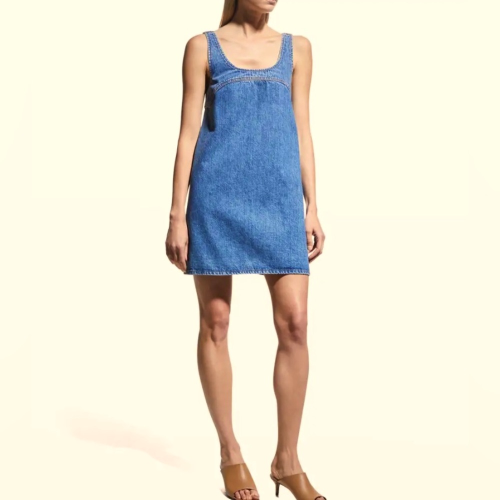 Frame Micro Flare Denim Mini Dress, Size Medium